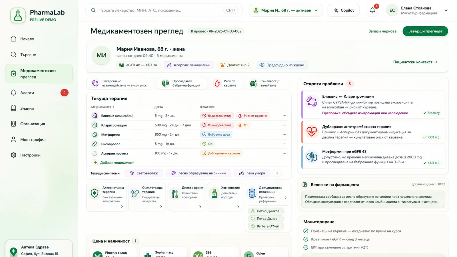 Медикаментозен преглед с открити проблеми и мониторинг